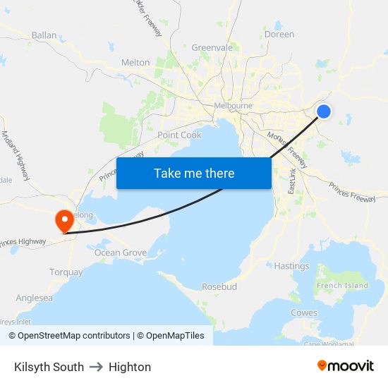 Kilsyth South to Highton map