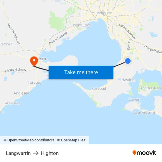 Langwarrin to Highton map
