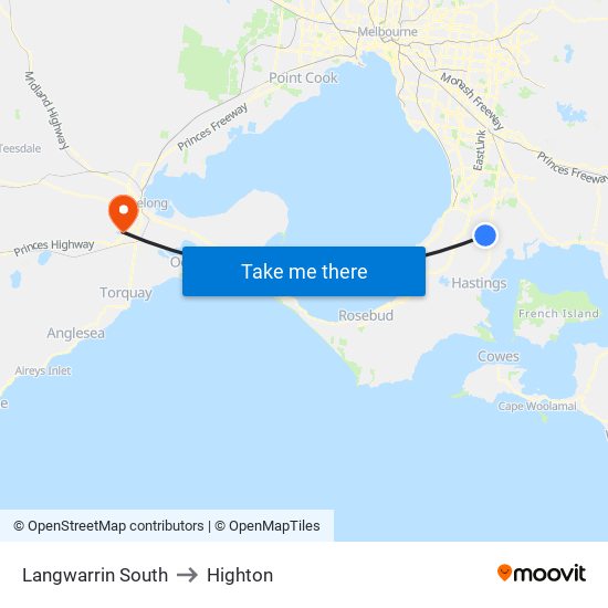 Langwarrin South to Highton map