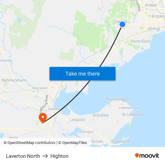 Laverton North to Highton map