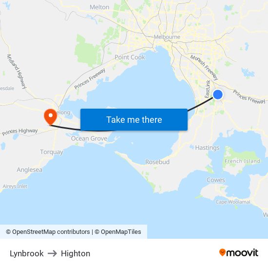 Lynbrook to Highton map