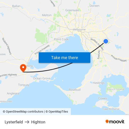 Lysterfield to Highton map