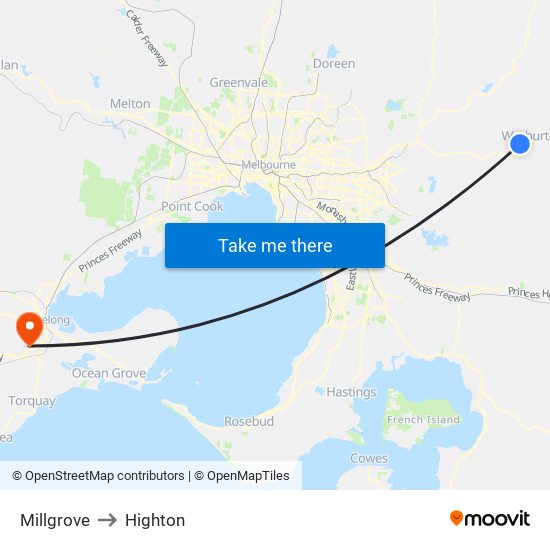 Millgrove to Highton map