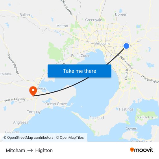 Mitcham to Highton map