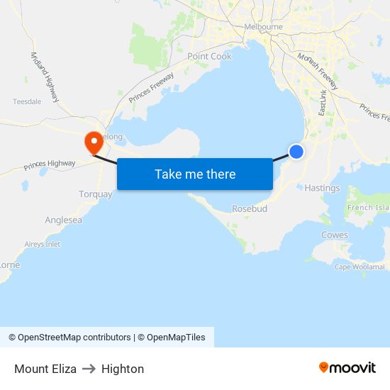 Mount Eliza to Highton map