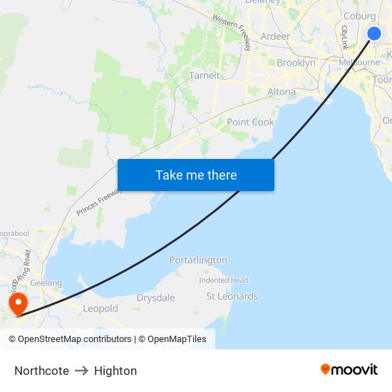 Northcote to Highton map