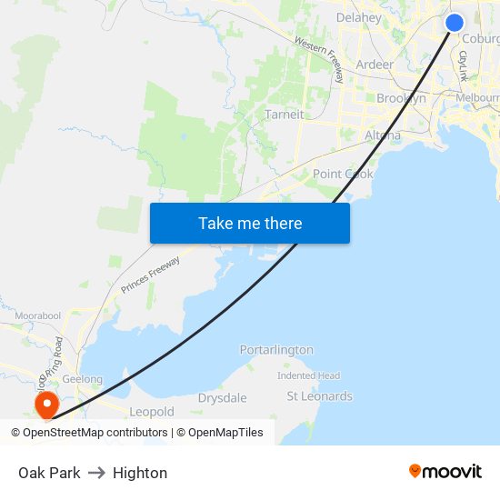 Oak Park to Highton map