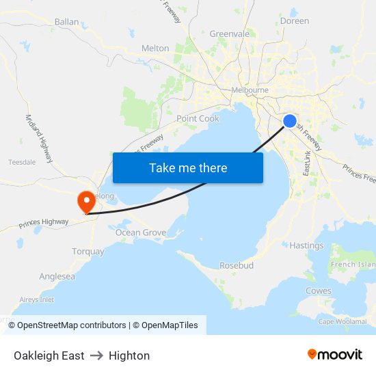 Oakleigh East to Highton map