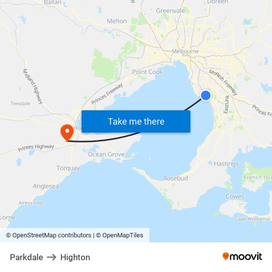 Parkdale to Highton map