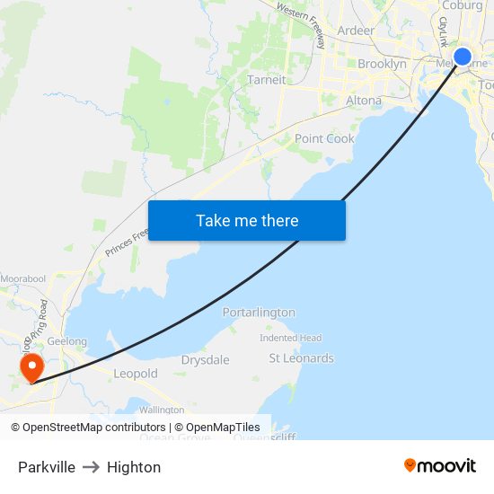 Parkville to Highton map