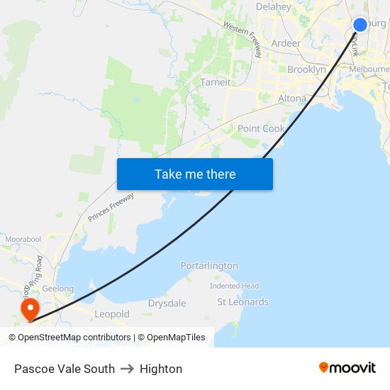 Pascoe Vale South to Highton map