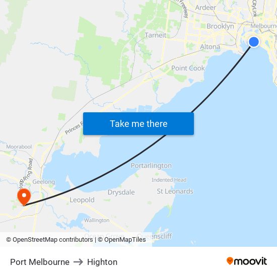 Port Melbourne to Highton map