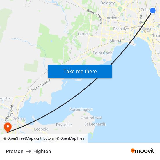 Preston to Highton map