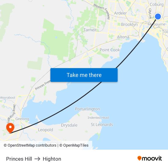 Princes Hill to Highton map