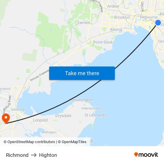 Richmond to Highton map