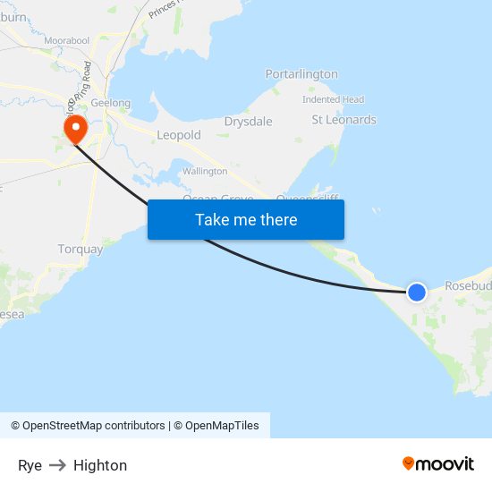 Rye to Highton map