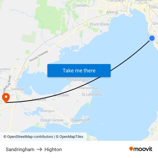 Sandringham to Highton map