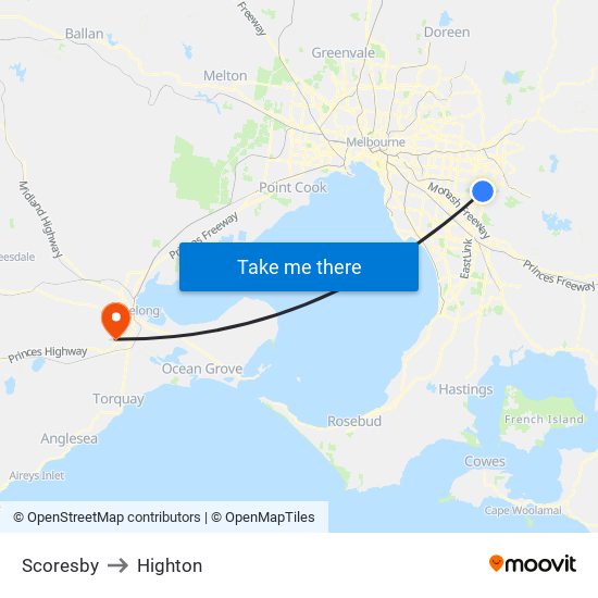 Scoresby to Highton map