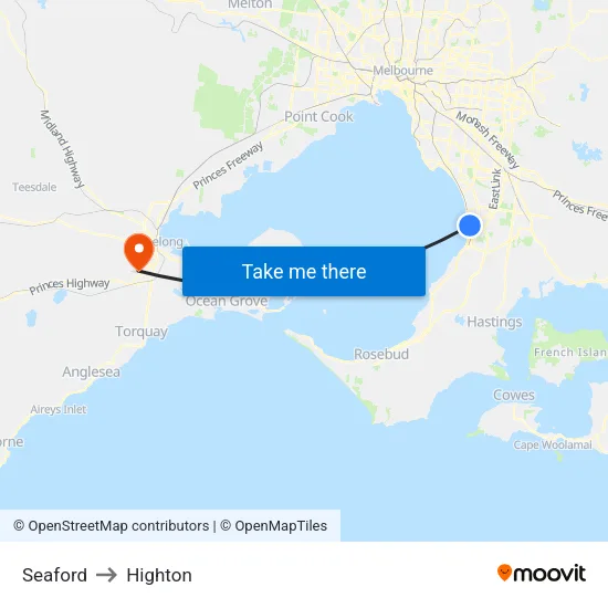Seaford to Highton map