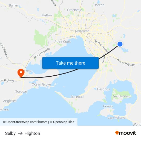 Selby to Highton map