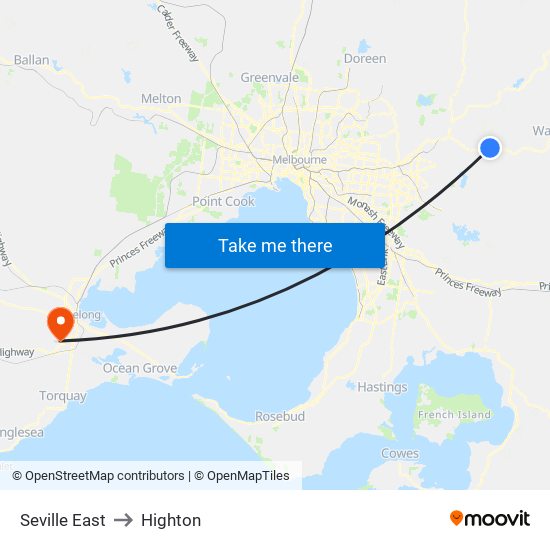 Seville East to Highton map