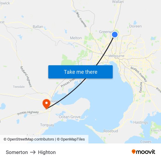 Somerton to Highton map