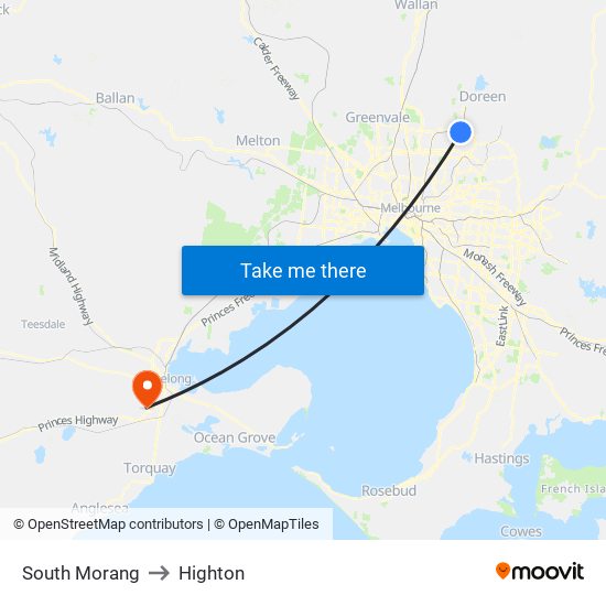 South Morang to Highton map