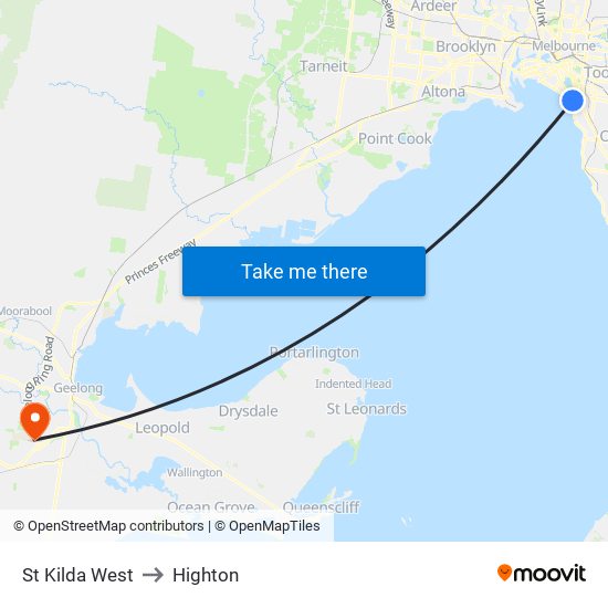 St Kilda West to Highton map