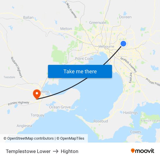 Templestowe Lower to Highton map