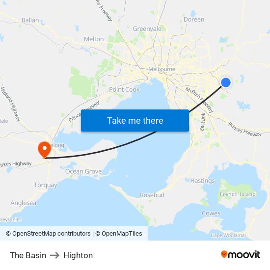 The Basin to Highton map