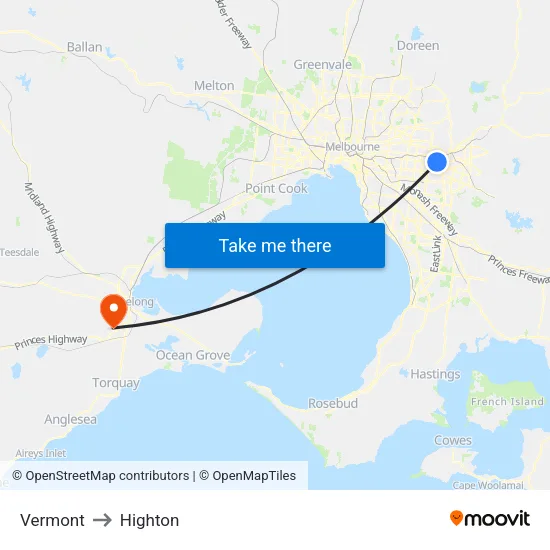 Vermont to Highton map