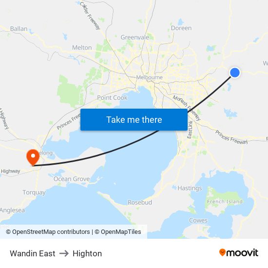 Wandin East to Highton map