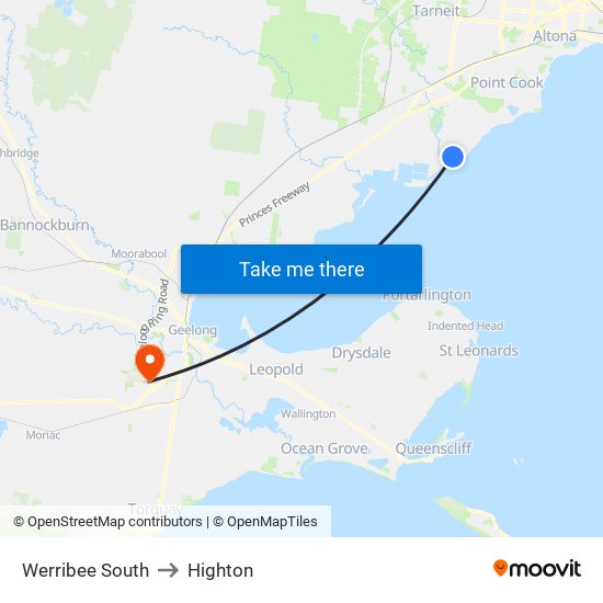 Werribee South to Highton map