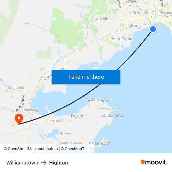 Williamstown to Highton map