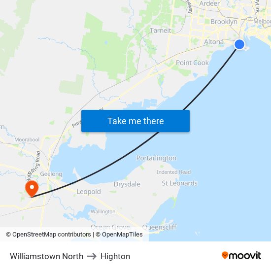 Williamstown North to Highton map