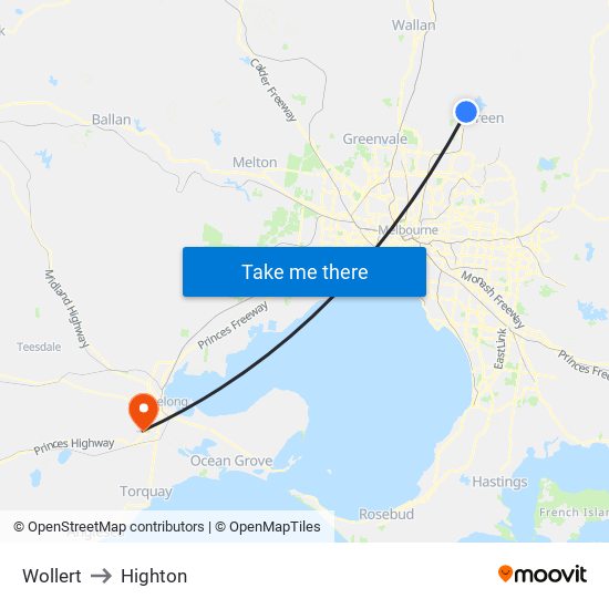 Wollert to Highton map