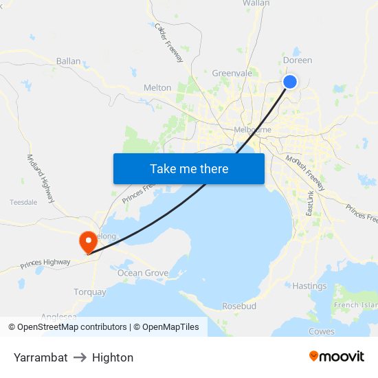 Yarrambat to Highton map