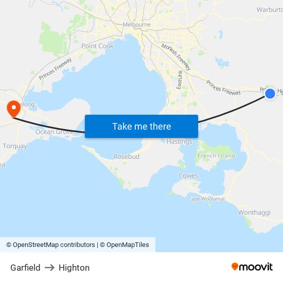 Garfield to Highton map