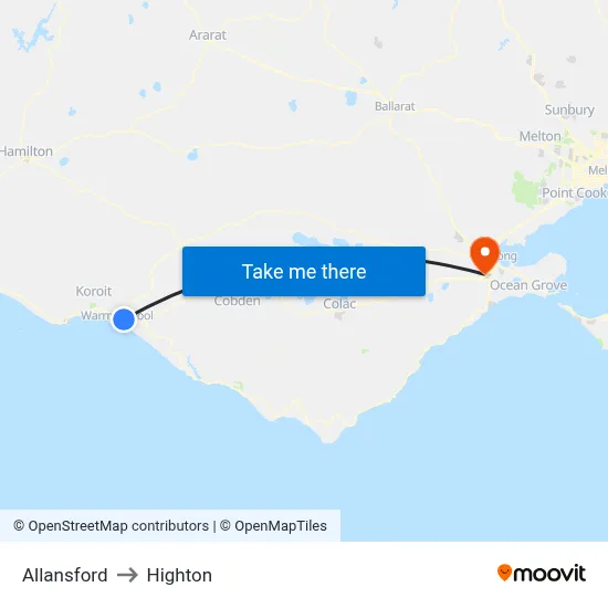Allansford to Highton map