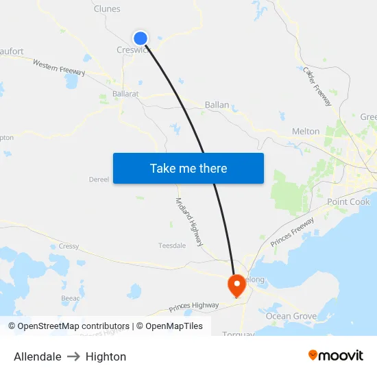 Allendale to Highton map