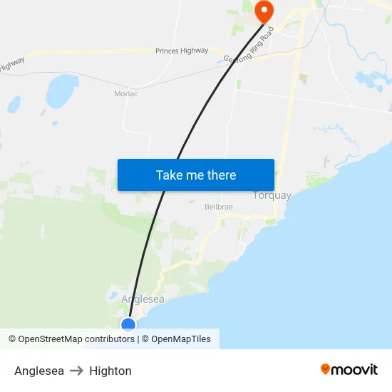 Anglesea to Highton map