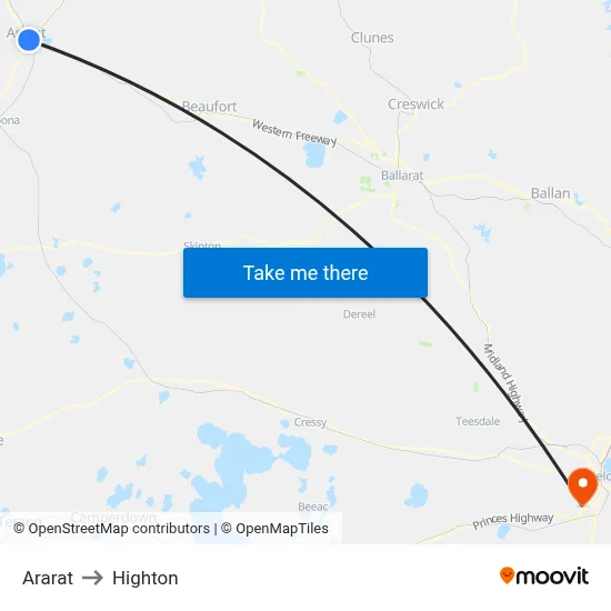 Ararat to Highton map