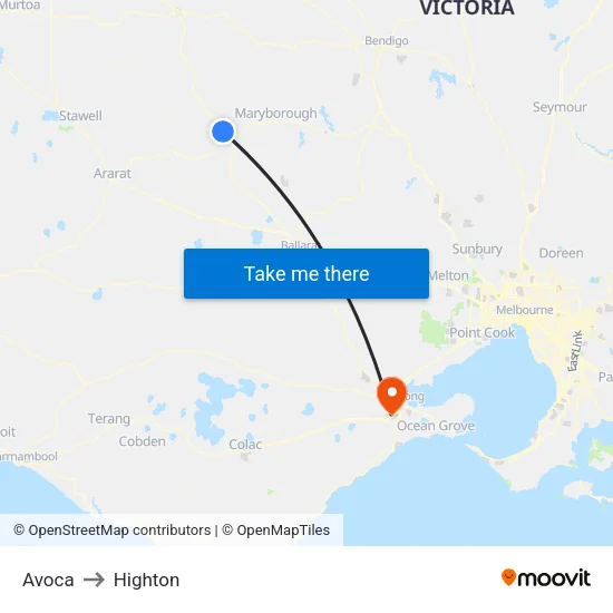 Avoca to Highton map