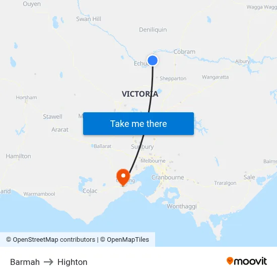 Barmah to Highton map
