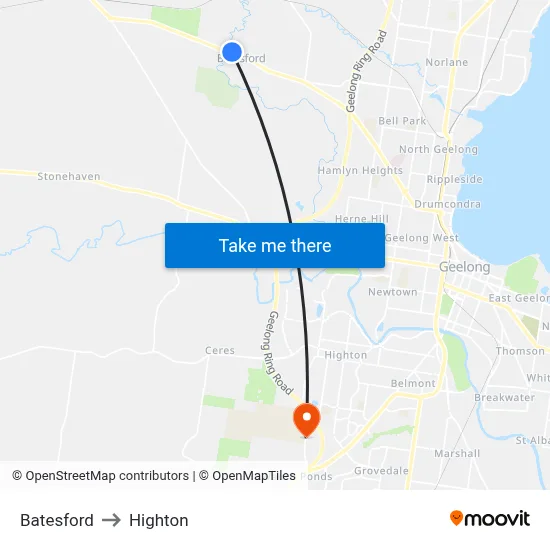 Batesford to Highton map