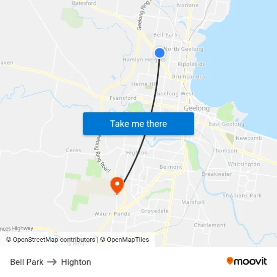 Bell Park to Highton map