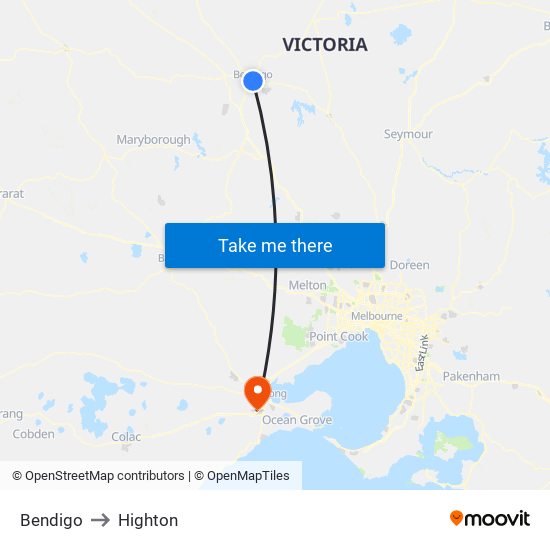 Bendigo to Highton map