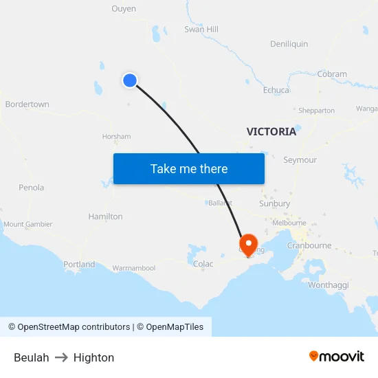 Beulah to Highton map