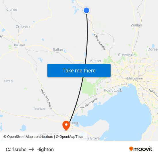 Carlsruhe to Highton map