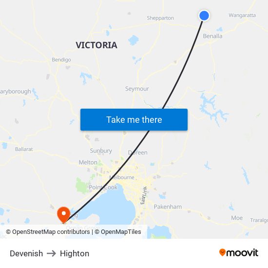 Devenish to Highton map